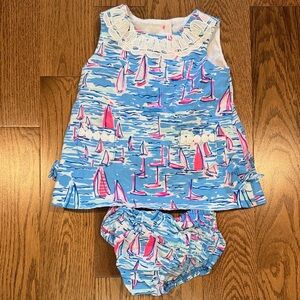 Lilly Pulitzer Blue and Pink Sailboat Baby Dress